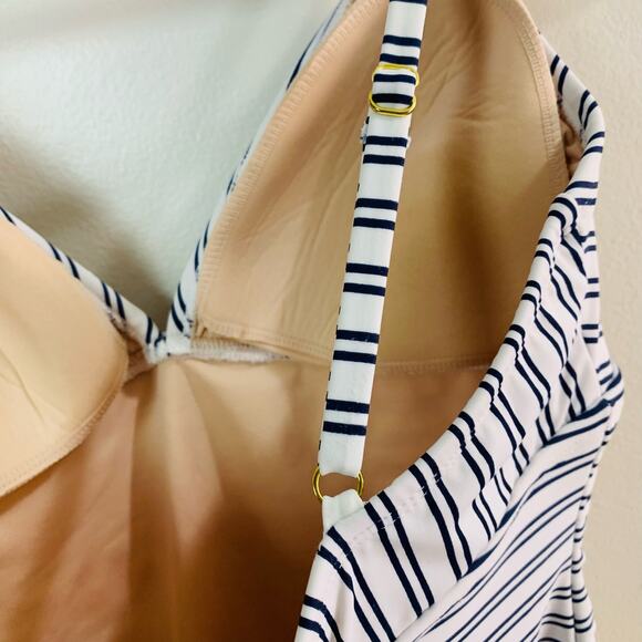 Kona Sol Size L Women's Triangle High Coverage One Piece Swimsuit  Navy White - Picture 9 of 12